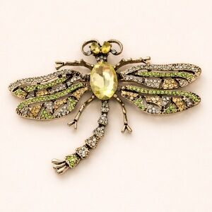 Dragonfly Brooch with Green and Gold Accents